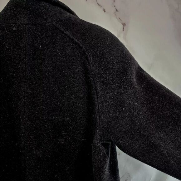 Emanuel Ungaro Coat Women Large 14 Black Wool Blend Pea Funnel Mock Neck Button - Picture 9 of 15